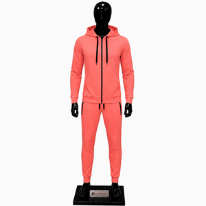 Conjunto Deportivo para Hombre con Capucha Color Coral, Sudadera y Pantalones con Cierre Completo, Color Sólido, Casual, con Bolsillos Laterales, Transpirable, de Poliéster, para Otoño - Product Image 1
