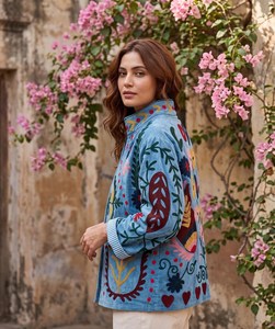 Traditional Textile Artistry Winter Blazer Bohemian Love Embroidered <b>Coat</b> <b>Velvet</b> Suzani Jacket <b>Women's</b> Boho Statement Outerwear - Product Image 5