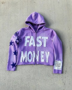 Sun Faded Distressed Heavyweight <b>500</b> <b>Gsm</b> <b>Hoodie</b> High Quality Cotton Zipper <b>Hoodie</b> Custom Embroidered Acid Wash Zip up <b>Hoodie</b> - Product Image 4