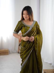 Sari Elegante con Brillo para Ocasiones Especiales, Sari de Diseño con Brillo de Ensueño, Sari de Lujo con Brillo para Celebraciones, Bordado con Lentejuelas y Peiping - Product Image 4