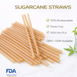 Pajitas de Caña de Azúcar Compostables, Pajitas de Bagazo Biodegradables con Envoltura Individual de Papel - Product Image 1