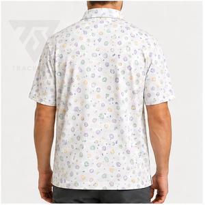Camisa Polo Trackstar para Hombre, Blanca con Estampado Paisley Abstracto Multicolor, Manga Corta, Cuello con Botones, Camisa de Golf, Logotipo Personalizado - Product Image 2