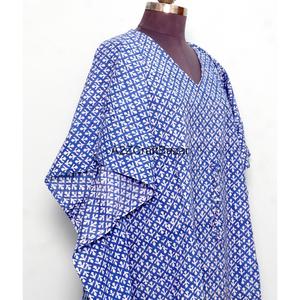 Caftán Corto Estampado Indio 100% Algodón, Ropa Casual de Verano para Mujer, Caftán Étnico con Estampado de Bloques - Product Image 5