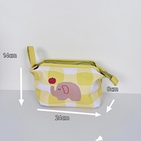 Pochette de rangement jaune à carreaux imprimé éléphant, sac à main mignon de dessin animé, trousse de maquillage, porte-monnaie, pochette pour rouge à lèvres et clés pour étudiants