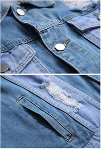 Veste en jean décontractée Y2K rétro, entièrement personnalisable, avec impression patchwork, boutons, effet délavé et éclaboussures d'encre contrastées - Product Image 3
