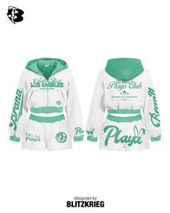 Ensemble assorti White Mint Girls Club Playa |   Hoodie court zippé et short |   Tenue en deux pièces de style streetwear de Los Angeles OEM - Product Image 1