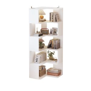 Espositore angolare a 5 livelli a forma di L in truciolato bianco, da terra, 60x60x165 cm - Product Image 4