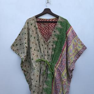 Kaftan vintage Kantha brodé, taille unique, en coton, broderie à la main, couleurs assorties, robe kaftan indienne pour femmes. - Product Image 5