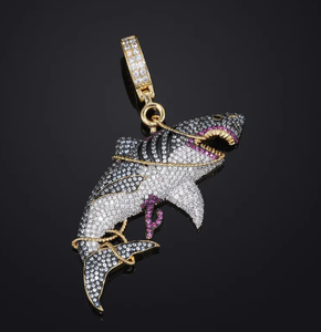 Collier pendentif requin plaqué or 18 carats en laiton avec micro-incrustation de zircon, breloque animale, bijou hip-hop, cadeau - Product Image 4