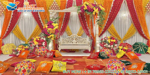 Royal Style Mehndi Night <b>Stage</b> Decor with Unique <b>Props</b> Fusion Wedding Mehndi <b>Stage</b> Decor Stylish Sangeet Decor for Wedding - Product Image 3