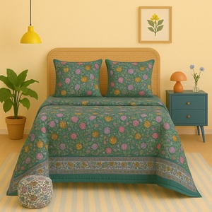 Organic Cotton King Blue Bohemian Quilt Handcrafted <b>Block</b> <b>Print</b> Washable Breathable Eco-Friendly Reversible Home Hotel All - Product Image 2