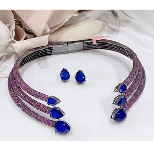 Designer Best Quality CZ Stones Look <b>Statement</b> <b>Necklace</b> and Earrings Set with Silver Plating for Women's Engagement Anniversary - Product Image 2