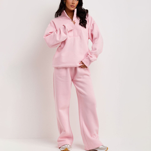 Custom Premium Pink Women 2 Piece Tracksuit <b>Set</b> – Half Zip Sweatshirt & Full Length Jogger <b>Sweat</b> <b>Set</b> | Fleece Lounge Wear - Product Image 6