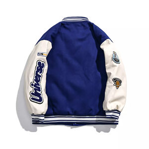 2024 chaqueta personalizada de béisbol de calle alta para hombre, cuello levantado, parches bordados de cuero de chenilla fino de alta calidad - Product Image 2