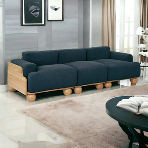 Customized Modern Luxury Solid Wooden Extendable Convertible 3 Seater Long <b>Sofa</b> With Blue Fabric For Home Hotel And Villa - Product Image 1