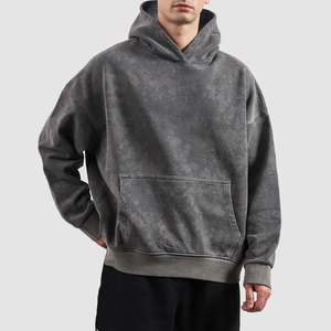 Sudadera con capucha oversize para hombre, lavado ácido, talla grande, 500 g/m², forro polar de alta calidad, antipilling, ribete inferior, hombros caídos, estilo urbano. - Product Image 5