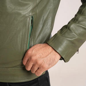 Fall Winter <b>Men's</b> Genuine <b>Leather</b> <b>Jacket</b> with Stand Collar and Front Logo Cow Skin <b>Leather</b> Best Quality - Product Image 4