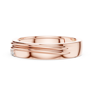 Bague de mariage pour homme en or rose avec diamant de laboratoire, 3 diamants ronds, design rainuré, style moderne poli - Product Image 2