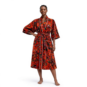 ชุดคลุมกิโมโนกำมะหยี่พิมพ์ลายด้วยมือ สไตล์วินเทจ หรูหรา นุ่มสบาย ระบายอากาศได้ดี สำหรับผู้หญิงไซส์พลัส แขนครึ่งตัว ยาวถึงเข่า - Product Image 1