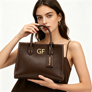 Sac à main marron pour femme en cuir PU, grande capacité avec compartiments organisateurs, vente en gros d'usine - Product Image 2
