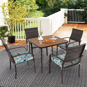 Juego de comedor para patio de 5 piezas, 4 sillones de ratán acolchados y mesa cuadrada - Product Image 3