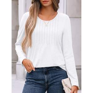 2025 2025 otoño moda mujer blusas de manga larga negocios Casual cuello redondo plisado Tops moda básica suelta trajes tamaño 4XL - Product Image 3