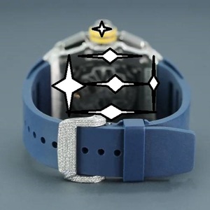 Luxury Men's Stainless Steel Mechanical Watch Blue Silicone Band Analog <b>Chronograph</b> Sapphire Crystal - Product Image 4