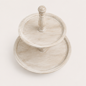2 Tier Wooden Serving Tray Farmhouse Whitewashed Cake Stand for Kitchen Decor Distressed Wood Tiered Cupcake Holder <b>Tabletop</b> - Product Image 2