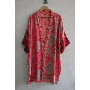 Kimono Largo de Seda con Parches de Lujo para Mujer, Bata de Dormir de Diseño Bohemio, Ropa de Estar por Casa de Alta Gama - Product Image 1