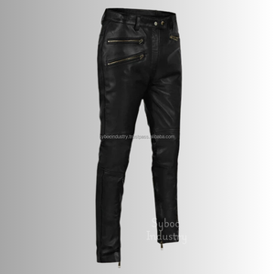 Pantalon cargo en cuir d'agneau noir pour femme, coupe slim, avec poches utilitaires, fermeture éclair à la cheville, style moto, streetwear authentique, fournisseur OEM personnalisé - Product Image 4