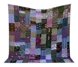 Couverture Kantha indienne brodée à la main, patchwork violet, taille Queen - Product Image 3