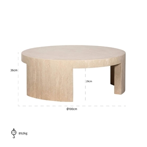 Table basse ronde en bois minimaliste et écologique avec structure en fer et plateau en marbre, diamètre 100 cm, fabrication artisanale, mobilier moderne pour salon - Product Image 2