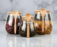Bocaux de rangement en verre modernes de haute qualité NOOR BABA avec couvercle en bambou et cuillère en bois, design personnalisable, étanches pour la maison