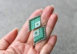 Handwoven Pink Diamond Seed Bead Dangle <b>Earrings</b> Geometric Boho Lightweight Handmade Statement Fashion Jewelry Gift For Women - Product Image 6