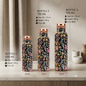 Botella de Agua de Cobre Hecha a Mano con Diseño Floral Kalamkari, Botella Metálica para Beber, Venta al Por Mayor, Exportación, Regalo para el Hogar y la Cocina, Proveedores - Product Image 4