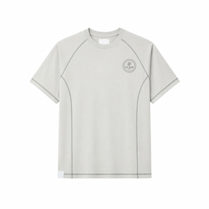 T-shirt à manches courtes pour homme, panneau contrastant aux épaules, design uni, écologique, mode urbaine, haute qualité, 100% coton - Product Image 2