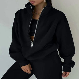 Conjunto Deportivo Casual para Mujer, Sudadera con Cierre de Media Cremallera y Pantalones de Color Sólido, Corte Holgado, Manga Larga, Transpirable, para Otoño - Product Image 4