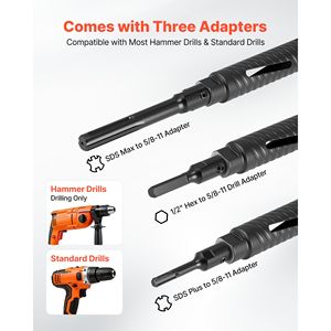 Punta diamantata a secco per carotaggio, diametro 1-1/2 pollici, profondità 9-1/2 pollici, filettatura interna 5/8-11 con 3 adattatori per muratura e cemento - Product Image 3