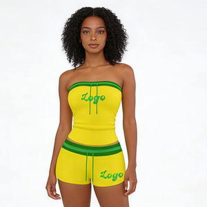 2026 Custom Embroidered Sleeveless Tube Top and Flare Shorts Two Piece Suit Outfits Tall Girl Friendly Summer Lounge Fitness Set - Product Image 6