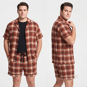 Conjunto de Pijama para Dormir de Manga Corta y Pantalones Cortos para Hombre, Talla Grande, Camisa de Franela con Botones y Pantalones Cortos con Cordón - Product Image 6