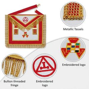 Quality Vintage Leather Lace Embroidered Regalia Masonic Apron Red Lodge Master Mason Chain <b>Collar</b> Square Compass Gloves Set - Product Image 6