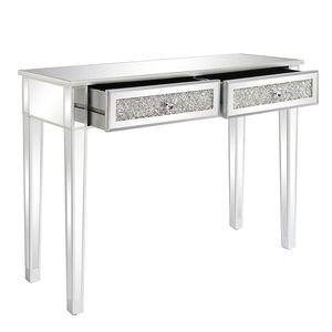Consolle Moderna 106x38x76cm Argento con Due Pomelli e Elegante Design a Specchio per Ufficio Domestico - Product Image 2