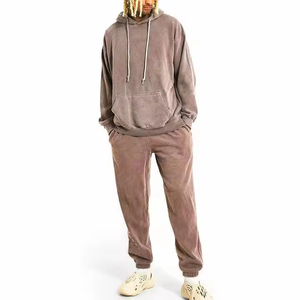 Custom Branded Casual Men's Winter Solid Acid Wash Jogger <b>Tracksuit</b> with Sweatpants and Hoodie Set - Product Image 1