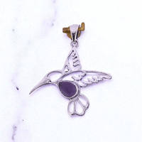 Pendentif en argent sterling 925 avec améthyste violette et émail, motif colibris et pêcheurs-renards, design original, bijoux fins