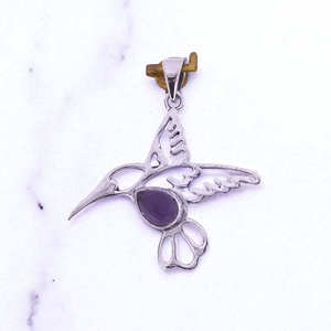 Colgante de Plata de Ley 925 con Amatista Morada y Esmalte, Diseño de Colibrí y Pájaro Reyezuelo, Joyería Fina Original - Product Image 2
