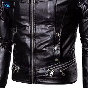 Veste en cuir PU noir pour homme, style motard, coupe ajustée, col rabattu, fermeture éclair, manches classiques, couleur unie, vêtement d'automne - Product Image 4