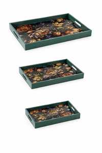 Plateau de service rectangulaire en bois artisanal Khadim, style Art déco floral, avec poignées latérales, pour hôtel, maison, décoration d'anniversaire - Product Image 3