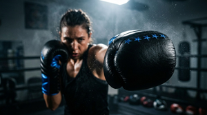 Gants de combat professionnels en cuir véritable de haute qualité, couleur et logo personnalisés, noir et bleu, pour les combats de boxe et les entraînements intenses. - Product Image 6