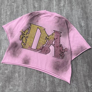 Camiseta Oversize Rosa con Gráfico Desgastado y Estampado de Retrato YK, Corte Holgado, 100% Algodón, Estilo Casual Urbano, Personalizada - Product Image 4