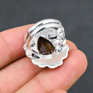 Bague en argent sterling 925 avec quartz fumé synthétique et pierre en forme de poire, faite à la main, ornée de turquoise, bijoux de mariage – Nouveauté très prisée - Product Image 2